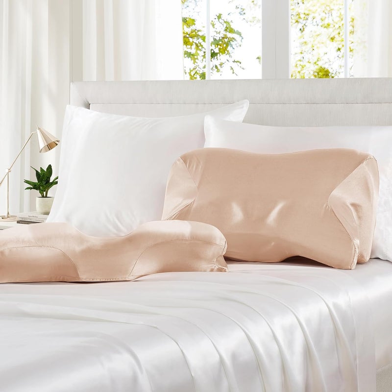 P Pothuiny 2 Pcs Satin Pillowcase for Cervical Pillow, Smooth Neck Pillow Case Cover Silky Soft Contour Cervical Pillow Cover with Zipper (Taupe) - Image 2