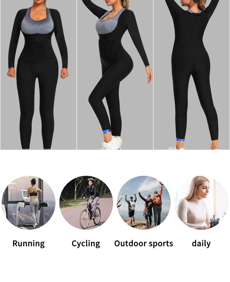 QZSH Sauna Jumpsuit for Women Sweat Suit Full Body Slimming Top and Pants Heat Trapping Shapewear Waist Trainer Tights,Adjustable Waist Belt,Breathable Armpit and Crotch(BH70015-01-M) - Image 5