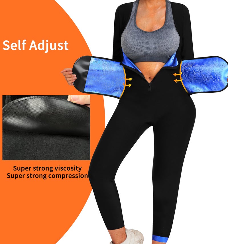 QZSH Sauna Jumpsuit for Women Sweat Suit Full Body Slimming Top and Pants Heat Trapping Shapewear Waist Trainer Tights,Adjustable Waist Belt,Breathable Armpit and Crotch(BH70015-01-M) - Image 4