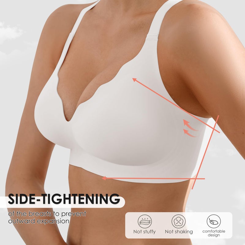 DEANGELMON Seamless Wireless Bra for Women with Support - No Underwire Full Coverage Push Up Comfort Bras - Back Fat Smoothing No Wire Bralette for Womens - Padded Soft Lift Bralettes(White,M) - Image 5