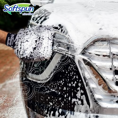 SOFTSPUN Microfiber Double Side Chenille Mitt, 3 Piece Set 1700 GSM Grey. Multi-Purpose Super Absorbent and Perfect Wash Clean with Lint-Scratch Free Cars, Window, Kitchen, Home Dusting! - Image 5
