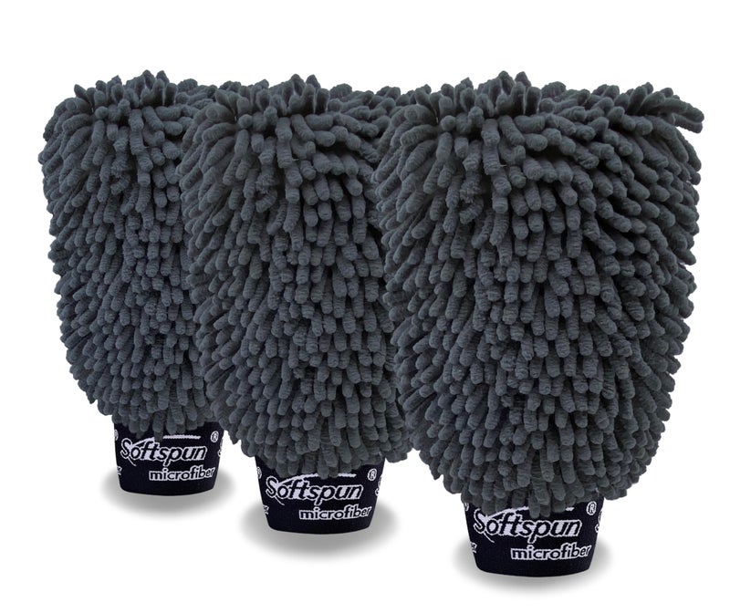SOFTSPUN Microfiber Double Side Chenille Mitt, 3 Piece Set 1700 GSM Grey. Multi-Purpose Super Absorbent and Perfect Wash Clean with Lint-Scratch Free Cars, Window, Kitchen, Home Dusting! - Image 1