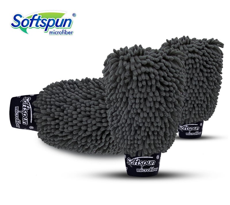 SOFTSPUN Microfiber Double Side Chenille Mitt, 3 Piece Set 1700 GSM Grey. Multi-Purpose Super Absorbent and Perfect Wash Clean with Lint-Scratch Free Cars, Window, Kitchen, Home Dusting! - Image 2