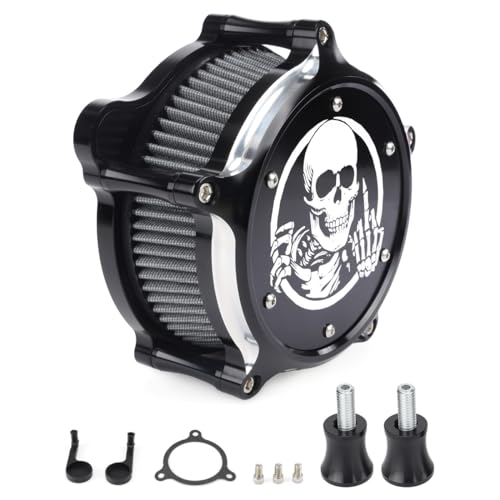 FIASRAC Skull Style Motorcycle Air Cleaner Kit Fit For Harley Touring Softail M8 2017-2024 CNC Aluminum High Flow Air Filter Replaceable Washable Filter Element (Black) - Image 1