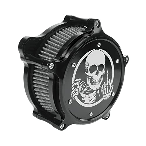 FIASRAC Skull Style Motorcycle Air Cleaner Kit Fit For Harley Touring Softail M8 2017-2024 CNC Aluminum High Flow Air Filter Replaceable Washable Filter Element (Black) - Image 5