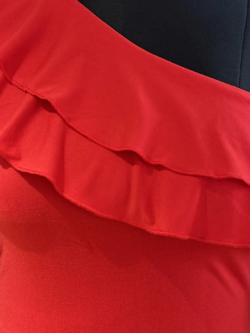Outzidr  Red One Shoulder Ruffled Top  | Best Price UAE