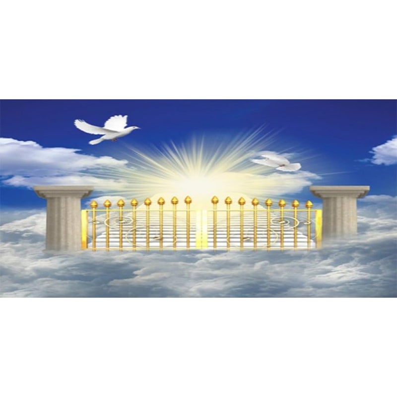 DORCEV 20x10ft Heaven Backdrop Gate of Heaven Paradise Gate Photography Background for Kids Baby Shower Baptism Banner Stairs to Heaven Blue Sky White Clouds Bird of Peace Easter Church Events Props