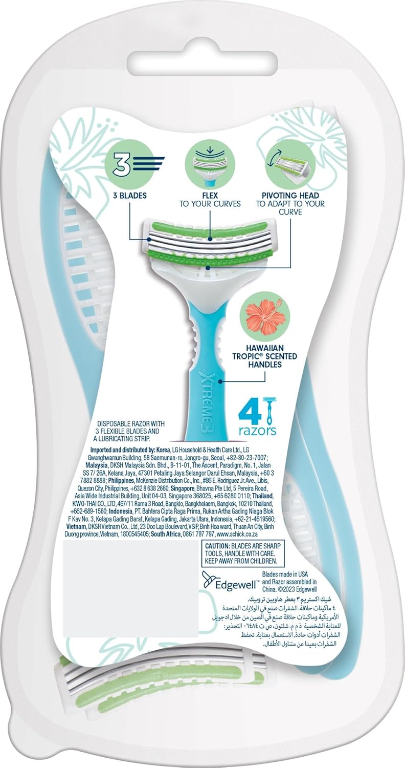 Intuition Xtreme3 Razor for Women with Hawaiian Tropic Scented Handles - 4 Disposable Razors - Image 2