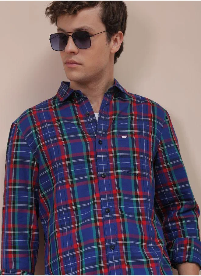 شركة المرآب الهندية Men Slim Fit Checkered Full Sleeves Cutaway Collar Casual Shirt