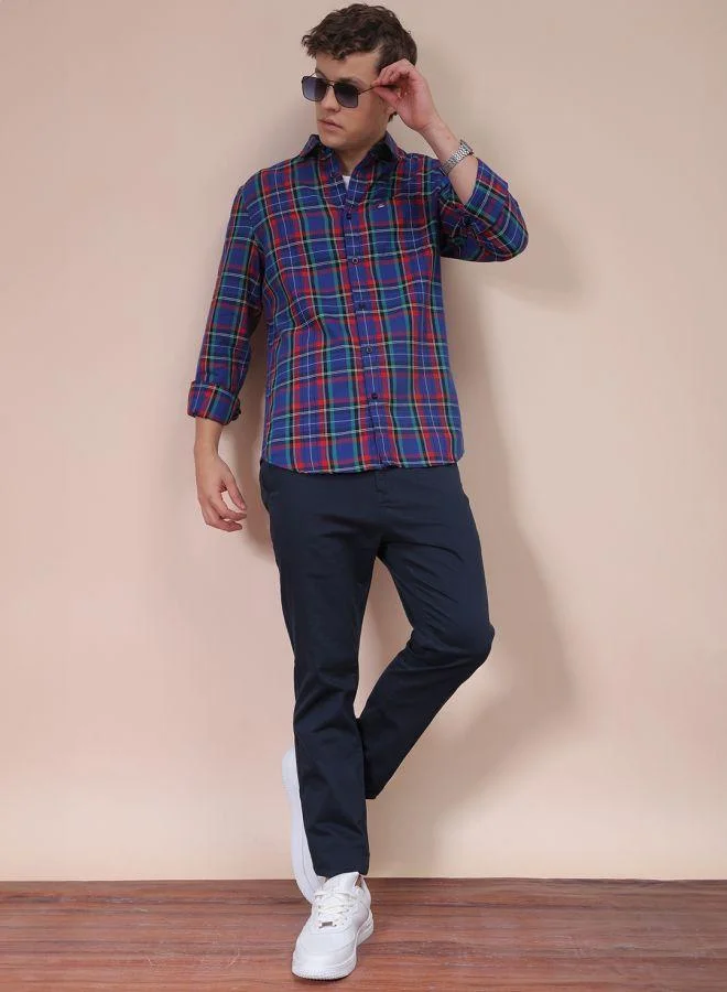 The Indian Garage Co Men Slim Fit Checkered Full Sleeves Cutaway Collar Casual Shirt