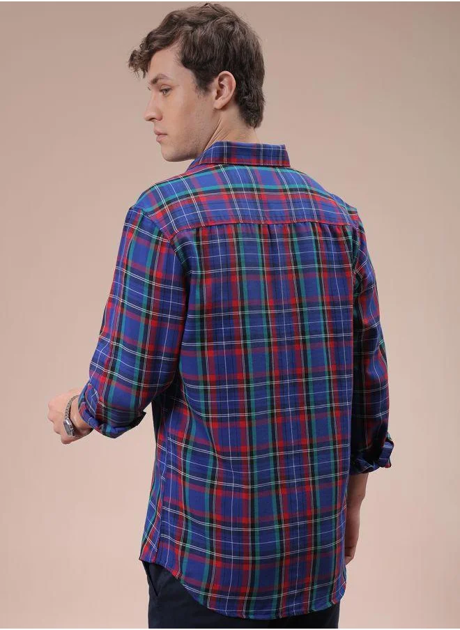 شركة المرآب الهندية Men Slim Fit Checkered Full Sleeves Cutaway Collar Casual Shirt