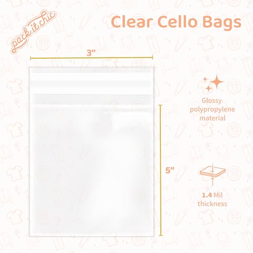 Pack It Chic - 3” X 5” (1000 Pack) Clear Resealable Cello Bags - Candy, Treats, and Party Favors - Self Seal - Image 2