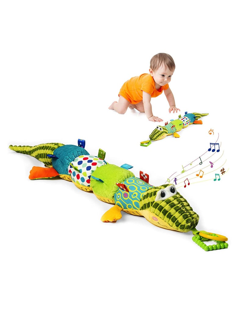 KASTWAVE Baby Musical Plush Animal Toy, Activity Sensory Crinkle Rattles Multiple Textures Infant Musical Toys for Tummy Time 0-3-6-12 Months Boys & Girls-Alligator - Image 1