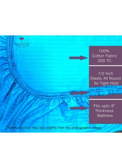 Trance Home Linen Trance Home Linen 100% Cotton 78x72 inch King Fitted 200TC Satin Stripe Elastic Fitted Bedsheet | Bedroom Hotels Daily Use Fitted Bedspread with 2 Pillow Covers (78"x72" | 6.5x6 feet, Aqua Blue)  - Image 3