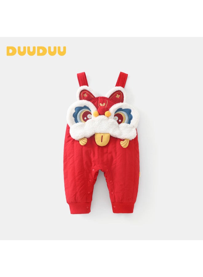 Duuduu Baby Chinese New Year Red Cute New Year Outfit Infant First Birthday Clothes Children's Winter Padded Overalls - Image 1