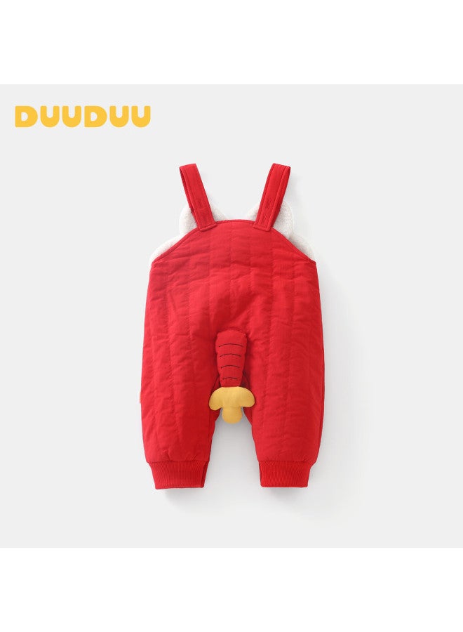 Duuduu Baby Chinese New Year Red Cute New Year Outfit Infant First Birthday Clothes Children's Winter Padded Overalls - Image 2