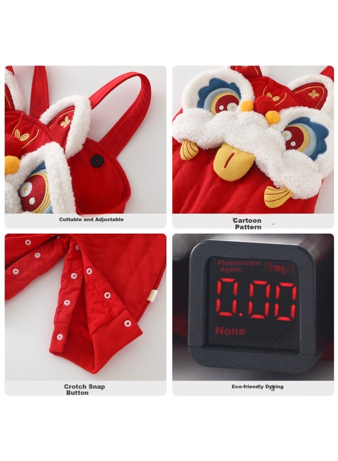 Duuduu Baby Chinese New Year Red Cute New Year Outfit Infant First Birthday Clothes Children's Winter Padded Overalls - Image 3