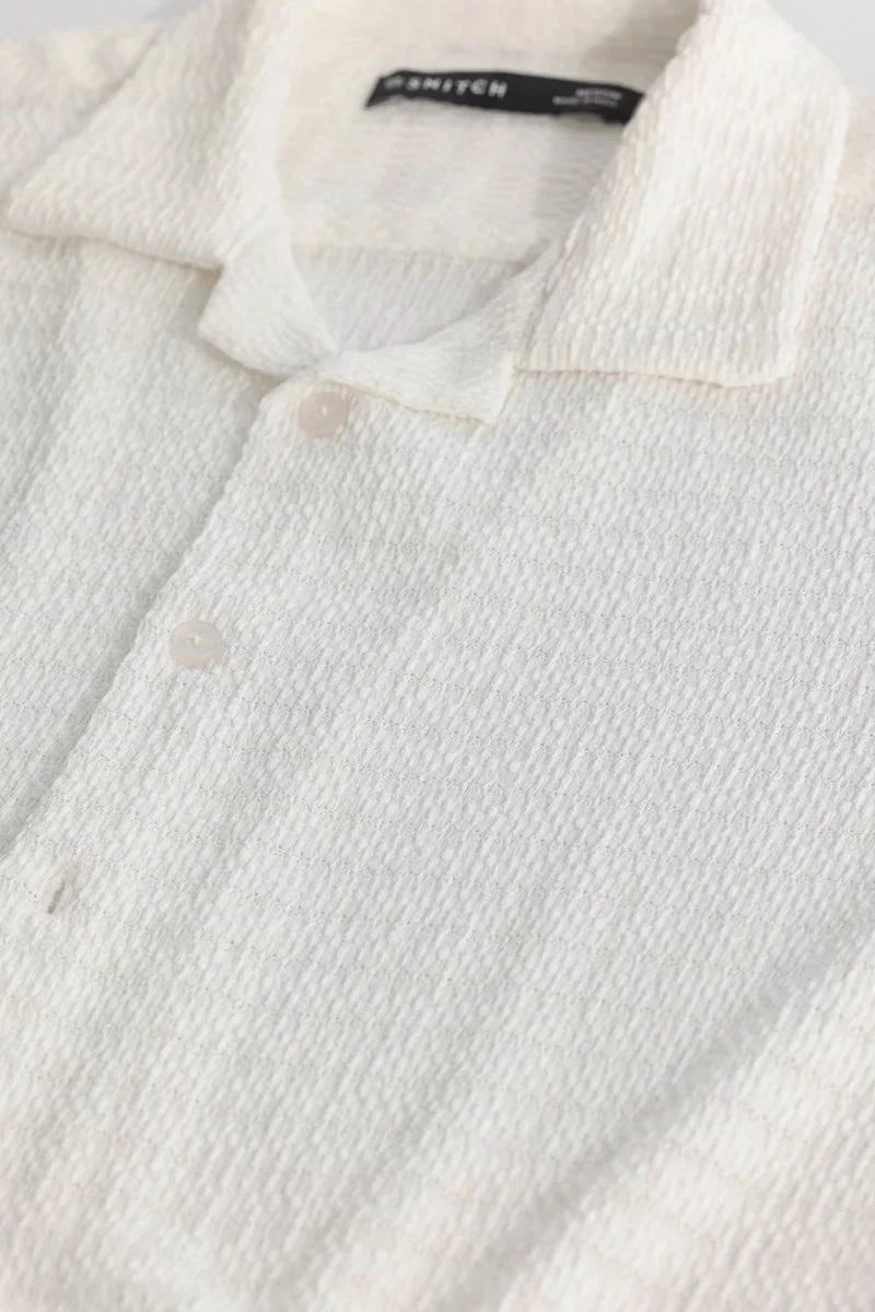 SNITCH White Self-Design Cuban Shirt