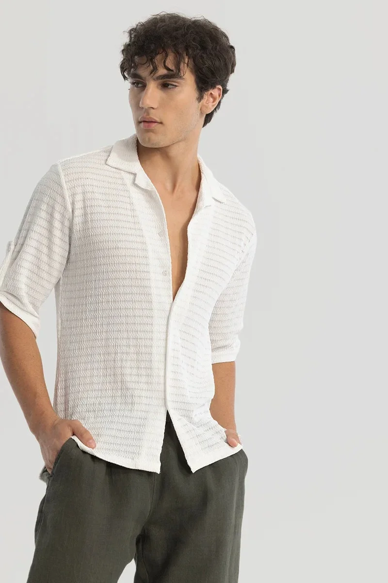 SNITCH White Self-Design Cuban Shirt