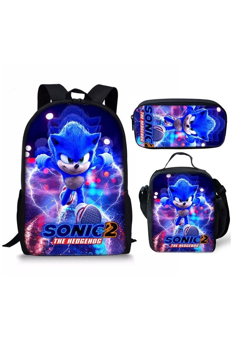 Y&D 3-Piece Sonic 3D Print Insulated Lunch Backpack Set Multicolour - Image 1