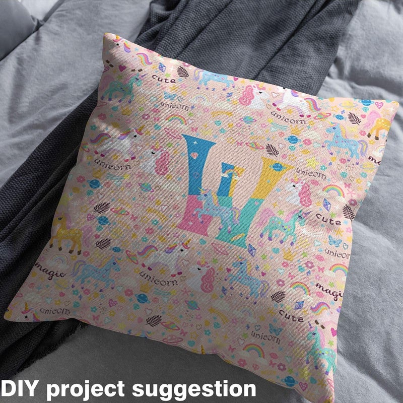 Erosebridal Monogram Unicorn Fabric By The Yard for Chairs, Pink Unicorn Rainbow Floral 3 Yards Upholstery Fabric, Customized Letter W Waterproof Fabrics, Colorful Galaxy Pillows Cushions Decor - Image 4