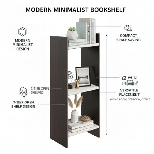 FURNEASER Denn 3-Tier Engineered Wood Multipurpose Bookscase Rack Bookshelf, Storage Cabinet Organizer Stand for Home & Office - DIY Rack (Wenge & White) - Image 4