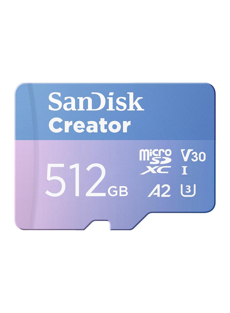sandisk 512GB Creator microSD UHS-I Card with SD Adapter - Up to 190MB/s, 4K, 5.3K, Micro SD Card - SDSQXAV-512G-GN6MS - Image 1