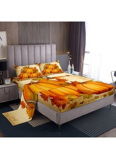 Erosebridal Erosebridal Fall Pumpkin King Sheets Autumn Harvest Bed Set, Vintage Watercolor Style Bed Sheets Set Maple Leaf Sheet Set, Happy Thanksgiving Bedding Set Orange Beige  - Image 1