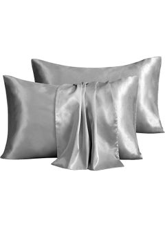 Tersely Satin Pillowcase, 2 Pack 20"x 30" Silk Satin Pillowcases for Hair and Skin Queen Size Pillow Case with Envelope Closure (50x75cm, Silver Gray)  - Image 1