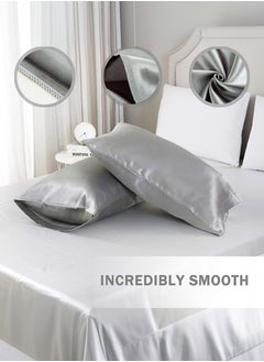 Tersely Satin Pillowcase, 2 Pack 20"x 30" Silk Satin Pillowcases for Hair and Skin Queen Size Pillow Case with Envelope Closure (50x75cm, Silver Gray)  - Image 3