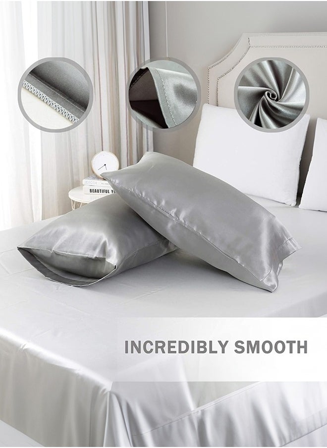 Tersely Satin Pillowcase, 2 Pack 20"x 30" Silk Satin Pillowcases for Hair and Skin Queen Size Pillow Case with Envelope Closure (50x75cm, Silver Gray)  - Image 3