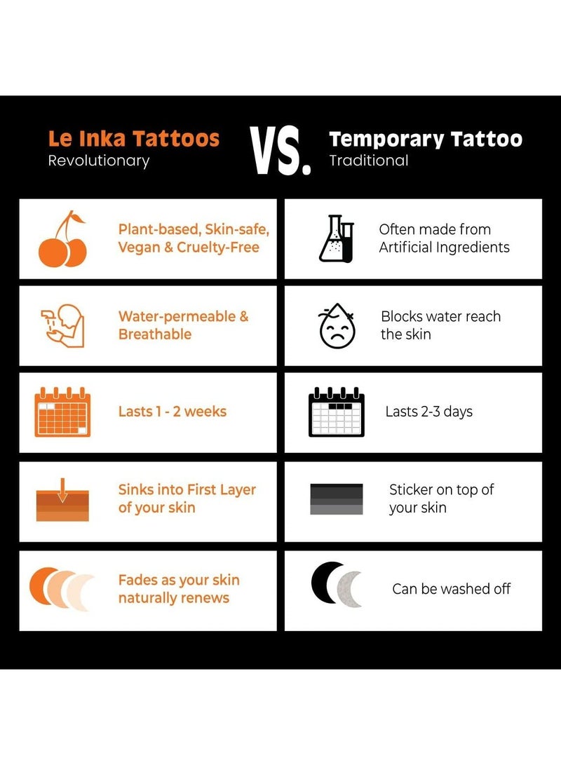 Le Inka Temporary Tattoos Water-Permeable Breathable Long Lasting Lasts 1-2 Weeks Premium Plant-Based Men & Women Verdes