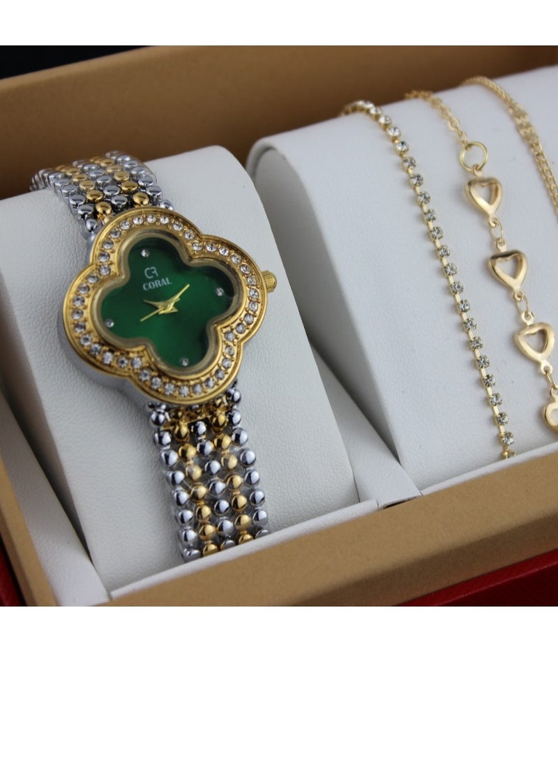 كورال طقم  ساعة نسائي مكون من -ساعة - فان كليف-مع  مجموعة اساور