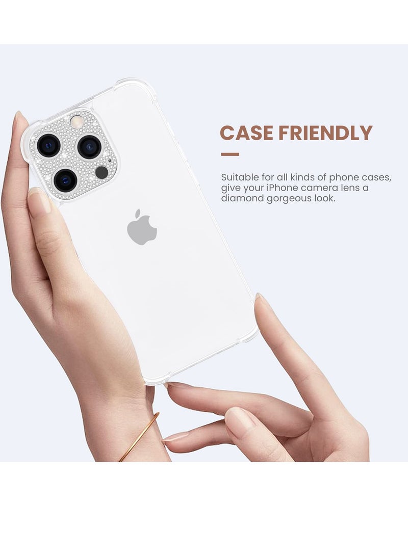 [2022 جديد] واقي عدسة الكاميرا المعدني المتلألئ لهاتف آيفون 14 برو ماكس وآيفون 14 برو - إكسسوارات هاتف بلينغ فضي وذهبي وردي (بدون زجاج) - Image 2