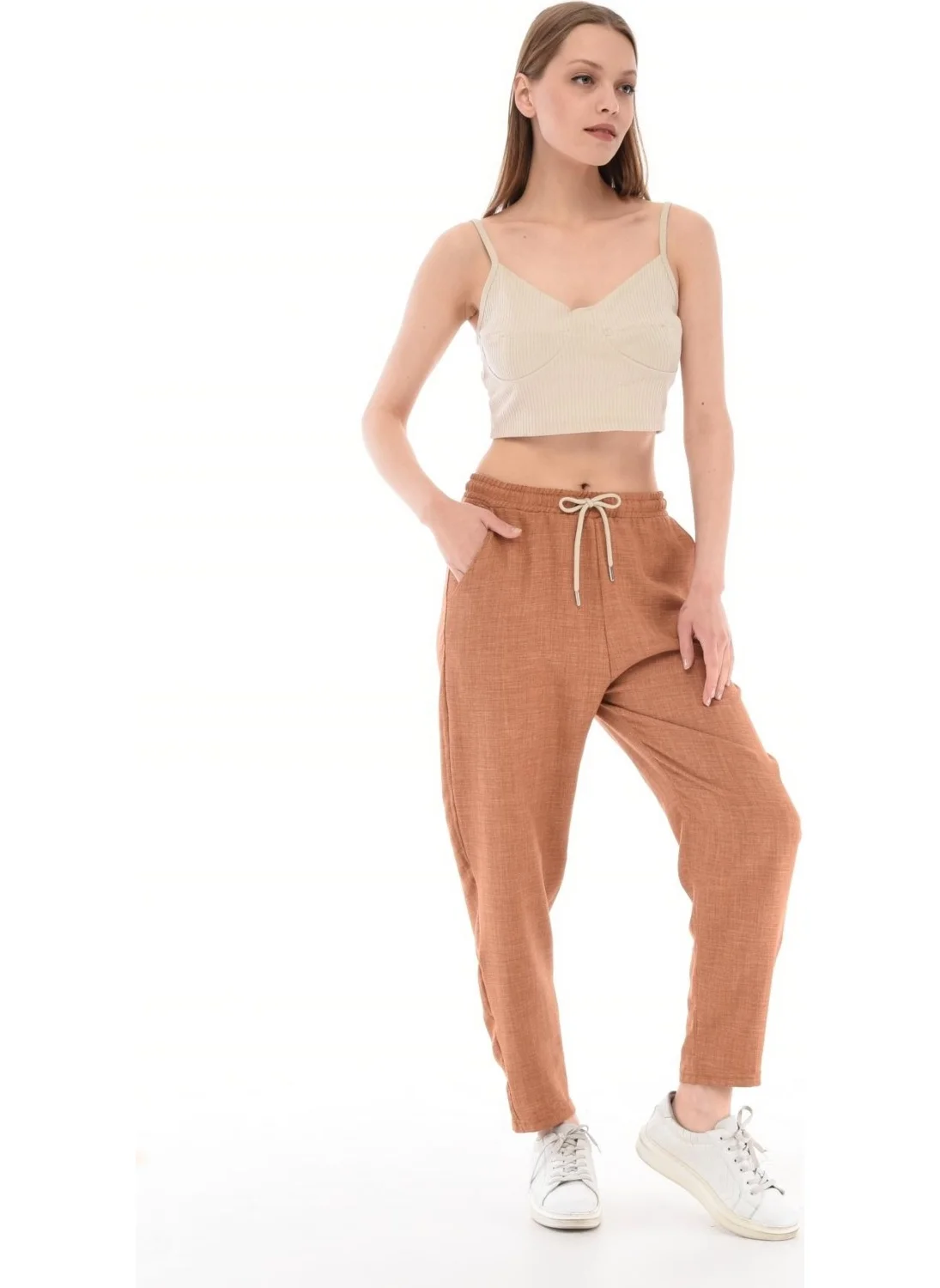 سيدي دينيم Women's Synthetic Linen High Waist Elastic Skinny Leg Mom Pants C611