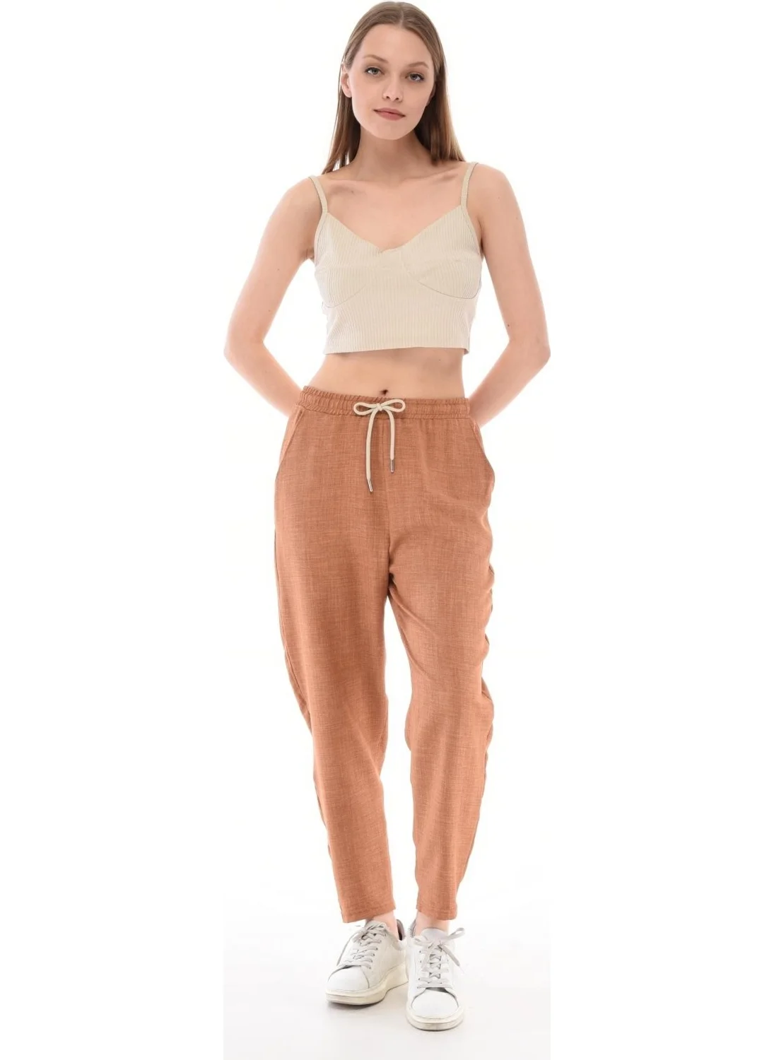 سيدي دينيم Women's Synthetic Linen High Waist Elastic Skinny Leg Mom Pants C611