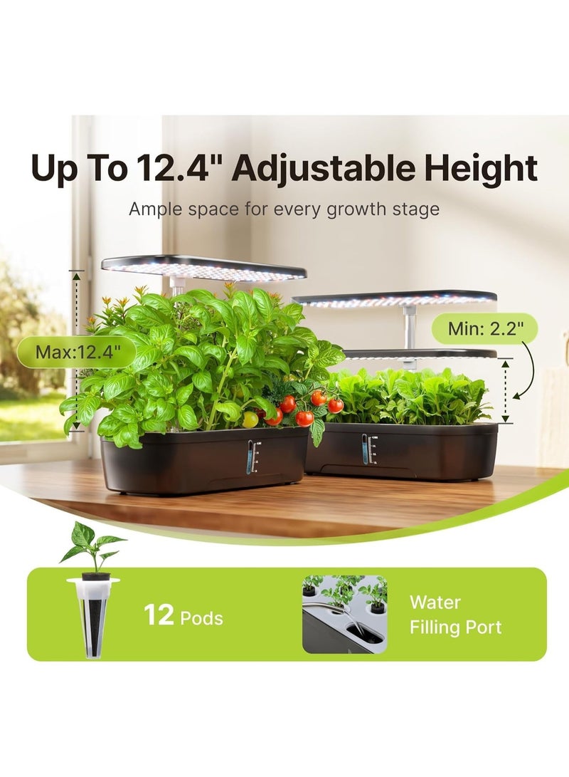 YOUWE7 12 Pods Hydroponics Growing System Kit, Indoor Herb Garden with LED Full-Spectrum Grow Iight, Adjustable Height, Quiet Smart Pump, Built-in Timer Function, Kitchen Christmas Gifts - Image 2