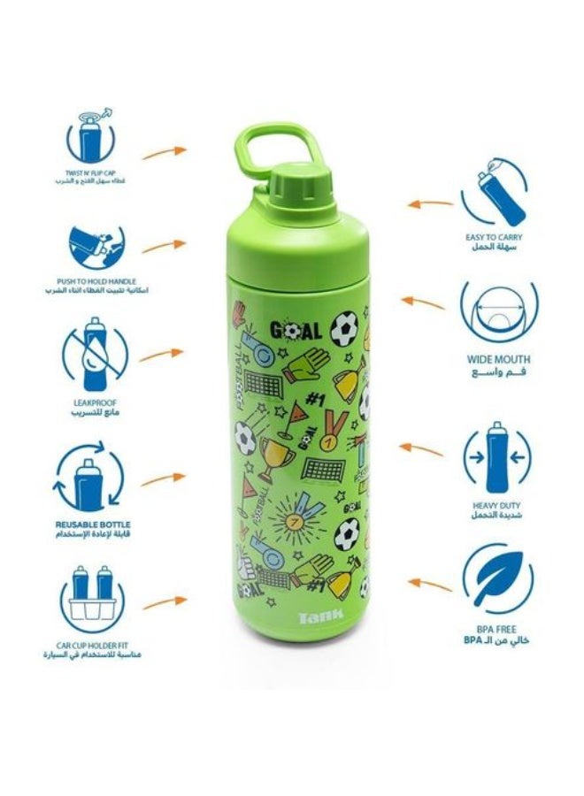 TANK SuperCool Mini, 650ml, Printed Insulated Plastic Bottle, BPA Free, Leakproof - Football Design - Image 1