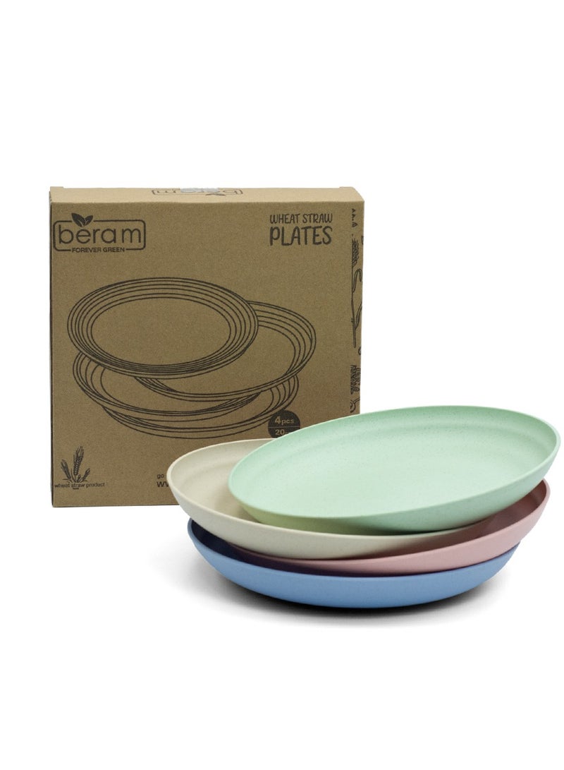 Beram Wheat Straw Plate Set of 4, 20cm, Eco-Friendly, Unbreakable, Lightweight Plates for Serving, Colorful Dinnerware, Microwave & Dishwasher Safe, Versatile, Durable Kitchen Crockery - Image 1