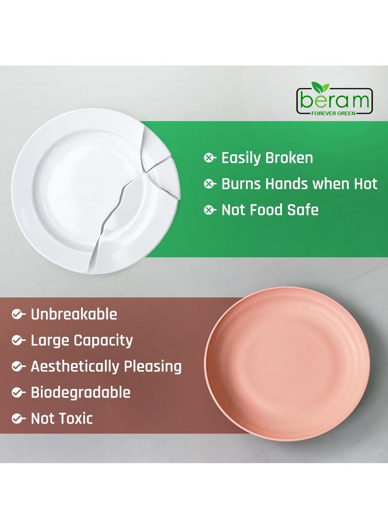 Beram Wheat Straw Plate Set of 4, 20cm, Eco-Friendly, Unbreakable, Lightweight Plates for Serving, Colorful Dinnerware, Microwave & Dishwasher Safe, Versatile, Durable Kitchen Crockery - Image 3