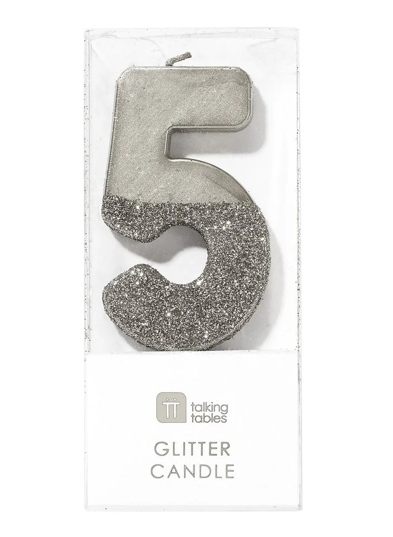 Talking Tables Silver Glitter Number Candle - 5