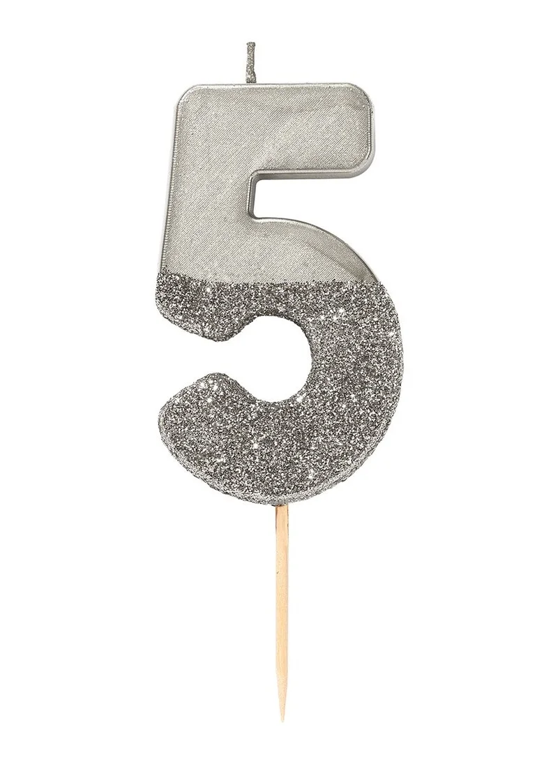 Talking Tables Silver Glitter Number Candle - 5
