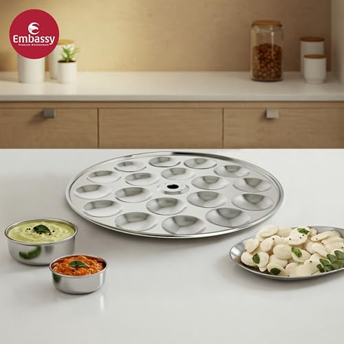 Embassy Stainless Steel Small/Mini Idli Plate Without Stand | Diameter: 19.5 cms | Makes 18 Idlis at Once | Idli Plate for Soft & Fluffy Idlis | Pressure Cooker & Steamer Compatible - Image 4