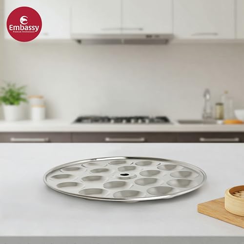 Embassy Stainless Steel Small/Mini Idli Plate Without Stand | Diameter: 19.5 cms | Makes 18 Idlis at Once | Idli Plate for Soft & Fluffy Idlis | Pressure Cooker & Steamer Compatible - Image 2