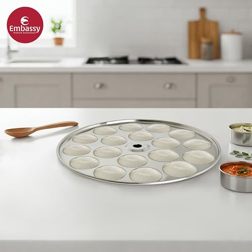 Embassy Stainless Steel Small/Mini Idli Plate Without Stand | Diameter: 19.5 cms | Makes 18 Idlis at Once | Idli Plate for Soft & Fluffy Idlis | Pressure Cooker & Steamer Compatible - Image 3
