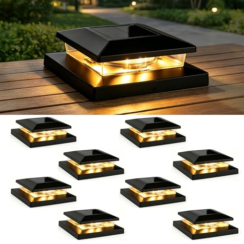 TW SHINE Solar Post Cap Lights Outdoor 8 Pack Waterproof Solar Powered Deck Fence Post Lights Warm White Post Light for Garden Patio Porch for 4x4 5x5 or 6x6 Wooden Posts - Image 1