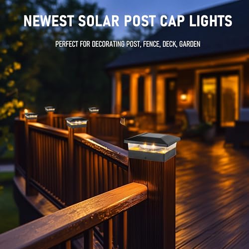 TW SHINE Solar Post Cap Lights Outdoor 8 Pack Waterproof Solar Powered Deck Fence Post Lights Warm White Post Light for Garden Patio Porch for 4x4 5x5 or 6x6 Wooden Posts - Image 3
