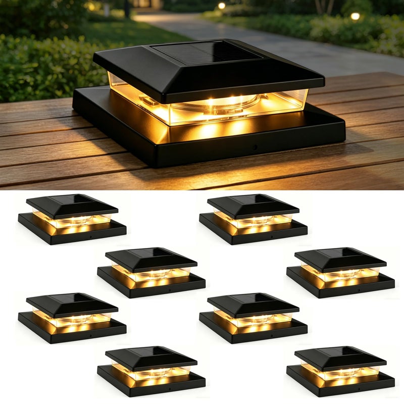 TW SHINE Solar Post Cap Lights Outdoor 8 Pack Waterproof Solar Powered Deck Fence Post Lights Warm White Post Light for Garden Patio Porch for 4x4 5x5 or 6x6 Wooden Posts - Image 2