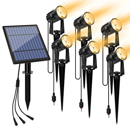 APONUO Metal Outdoor Solar Landscape Lights, Waterproof Spotlight 6-in-1 for Yard Landscape Lighting, Auto On/Off for Pathway, Driveway, Patio (Warm White) - Image 1