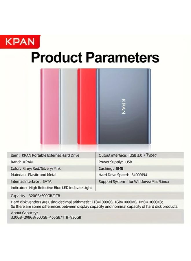 1TB Pink 2.5 Inch Portable External Hard Drive High Speed USB 3.0 Metal Shell Mechanical HDD Storage Expansion For PS4 PC Mac TV Laptop - Image 3